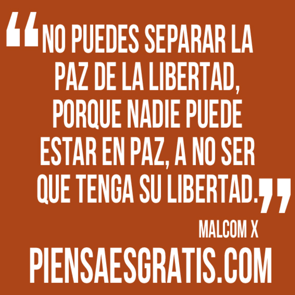 No puedes separar la paz de la libertad, porque nadie puede estar en paz, a no ser que tenga su libertad. - Malcom X